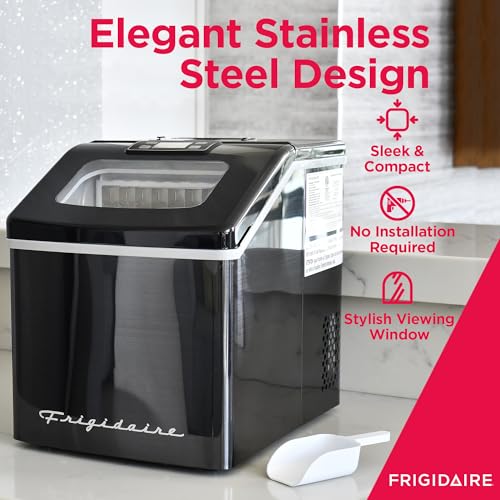 Frigidaire EFIC452-SSBLACK XL Maker, Makes 40 Lbs. of Clear Square Ice Cubes A Day, Black Stainless