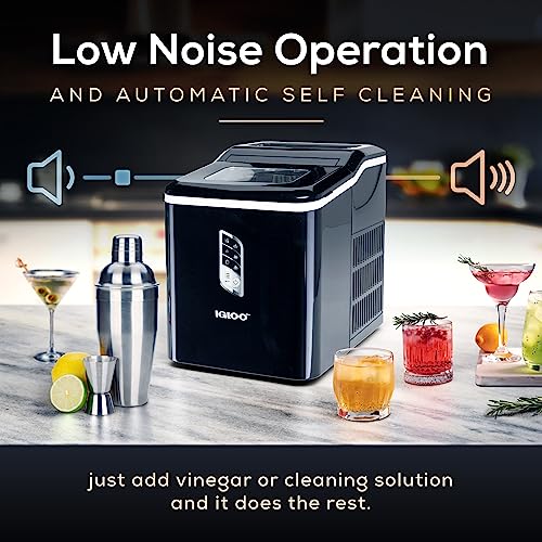 Igloo IGLICEBSC26BK Automatic Ice Maker, Self- Cleaning, Countertop Size, 26 Pounds in 24 Hours,9 Large or Small Cubes in 7 Minutes,LED Control Panel, Scoop Included, for Water Bottles,Mixed Drinks,Black