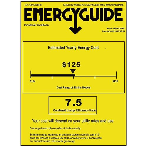 Whirlpool WHAP131BWC 8,000 BTU Portable Air Conditioner for Home with Dehumidifier, A/C Portable Air Conditioner for Apartment and Bedroom, 115V, AC for Small Rooms up to 350 Square Feet with Remote in White