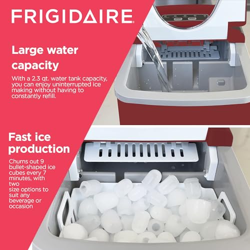 Frigidaire EFIC102-RED Compact Making Machine, Large Portable Ice Maker, Red, Medium
