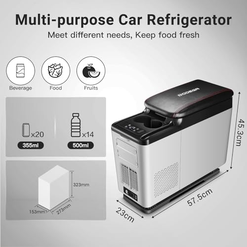 BODEGA 12 Volt Refrigerator, 16 Quart (15L) Car Fridge, Portable Refrigerator (5℉-68℉), 12/24V DC for Outdoor, Vehicles, Camping, Travel
