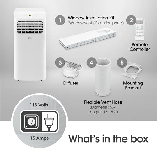 LG LP0524WFR Portable Air Conditioner w/Remote, Cools 150 Sq.Ft, Quiet Operation, 115V, 5,000 BTU (7700 ASHRAE), White