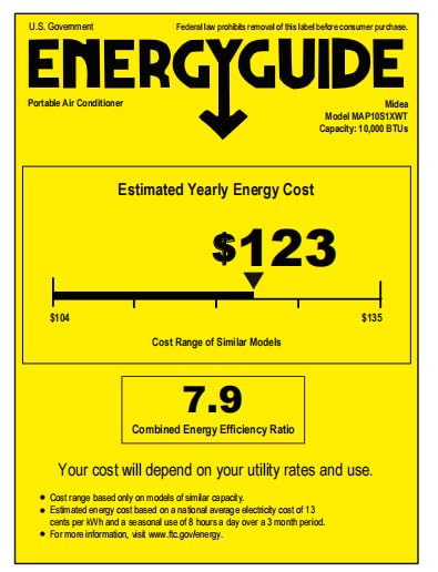 Midea MAP10S1XWT 14,000 BTU ASHRAE (10,000 BTU SACC) Portable Air Conditioner, Cools up to 375 Sq. Ft., with Dehumidifier & Fan mode, Control with Remote, Amazon Alexa & Google Assistant, Easy-to-use and Install