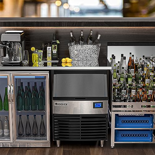 Coolski IM180 Commercial Ice Maker Machine 200LBS/24H, 26’’ Under Counter Ice Machine with 80LBS Storage Capacity, Stainless Steel Ice Maker for Restaurant/Bar/Home, Air Cooled/Clear Ice Cubes/ETL Approved