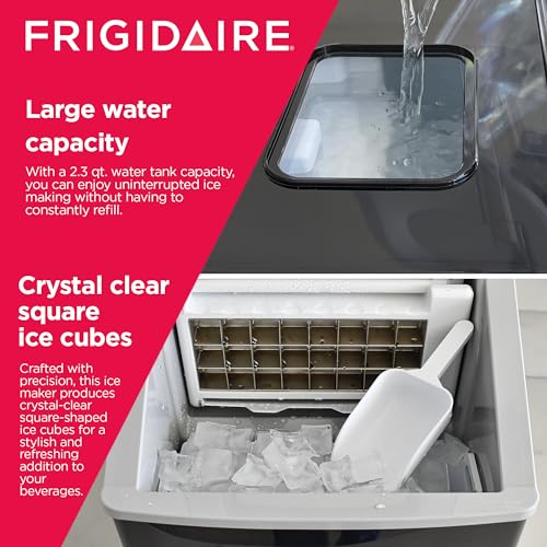 Frigidaire EFIC452-SSBLACK XL Maker, Makes 40 Lbs. of Clear Square Ice Cubes A Day, Black Stainless