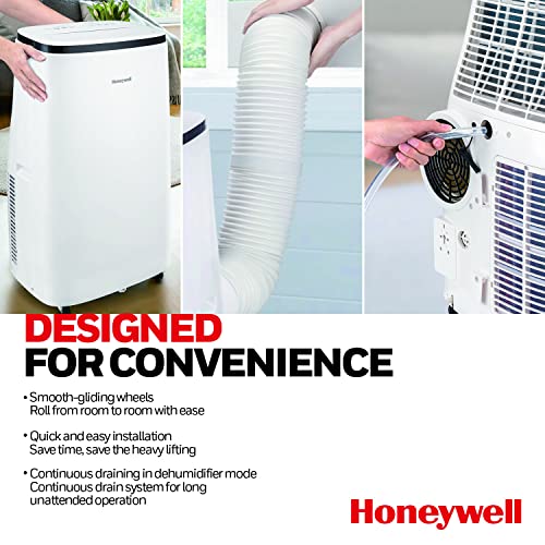 Honeywell HJ2CESWK8 12,000 BTU Portable Air Conditioner for Bedroom, Living Room, Basement, 115V, Cools Up To 550 Sq. Ft. with 3 Speeds, Timer, Dehumidifier, Fan, and Remote Control, Black/White