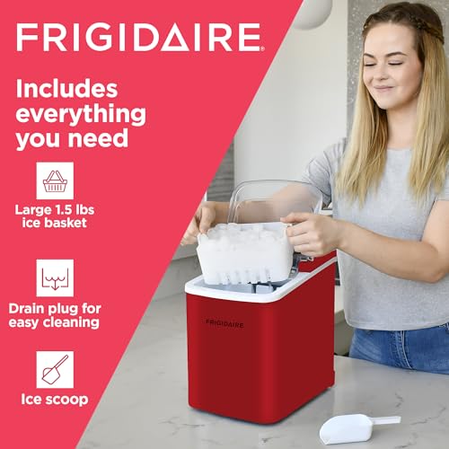 Frigidaire EFIC102-RED Compact Making Machine, Large Portable Ice Maker, Red, Medium