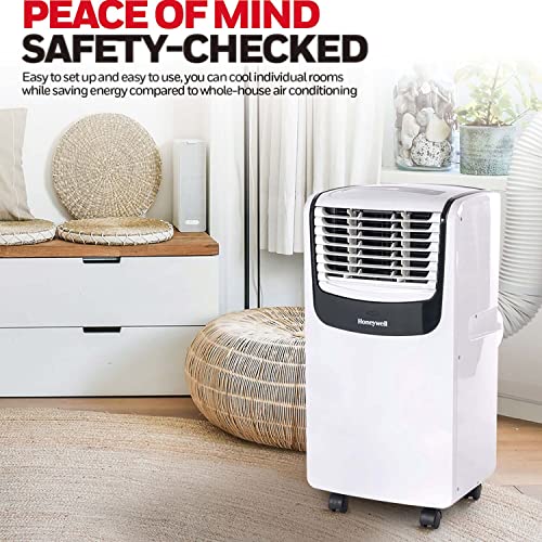 Honeywell MO08CESWK6 9,000 BTU Portable Air Conditioner for Bedroom, Living Room, Apartment, 115V, Cools Rooms Up to 400 Sq. Ft. with Dehumidifier & Fan, 24-hour Timer, Remote, White/Black