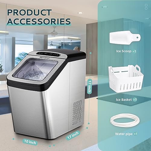 EUHOMY ‎IM-03S Nugget Ice Maker Countertop, Max 34lbs/Day, 2 Way Water Refill, Self-Cleaning Pebble Ice Maker Machine with 3Qt Reservoir, Ideal for Home, Office, Bar, and Party. (Silver)