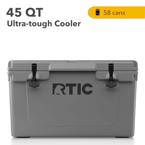 RTIC 45 QT Ultra-Tough Cooler Hard Insulated Portable Ice Chest Box for Beach, Drink, Beverage, Camping, Picnic, Fishing, Boat, Barbecue, Dark Grey