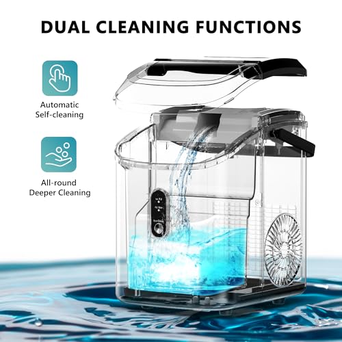 EUHOMY IM-12S-HM Nugget Ice Maker Countertop with Handle, Ready in 6 Mins, 34lbs/24H, Removable Top Cover, Auto-Cleaning, Portable Sonic Ice Maker with Basket and Scoop, for Home/Party/RV/Camping. (Black)