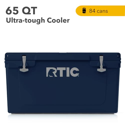 RTIC 65 QT Ultra-Tough Cooler Hard Insulated Portable Ice Chest Box for Beach, Drink, Beverage, Camping, Picnic, Fishing, Boat, Barbecue, Navy