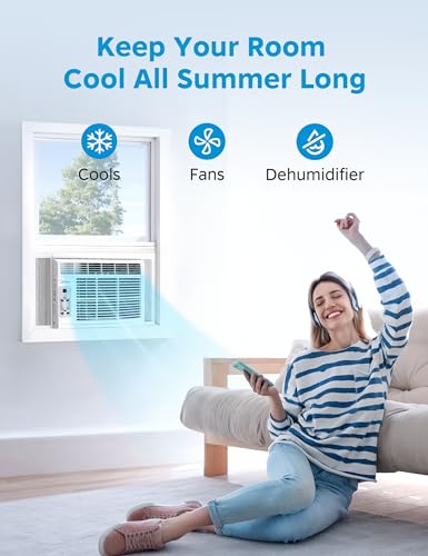 Midea MAW06R1CWT EasyCool Window Air Conditioner, Fan-Cools, Circulates and Dehumidifies up to 250 Sq Ft, Reusable Filter, LCD Remote Control, 6,000 BTU(2024 New), White