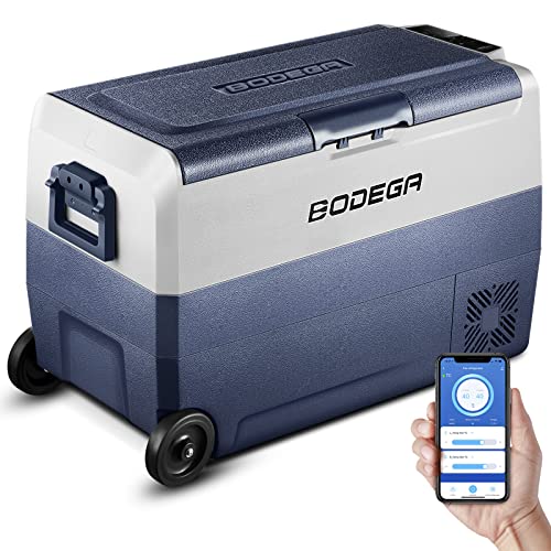BODEGACOOLER 12 Volt Car Refrigerator,53 Quart Portable Fridge Freezer,Dual Zone Car Cooler WIFI APP Control,-4℉-68℉ (50L)Electric Compressor Cooler 12/24V DC and 100-240V AC for Camping,Travel,RV