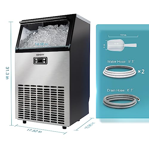 EUHOMY IM-02-W Commercial Ice Maker Machine - 99lbs Daily Production, 33lbs Ice Storage, Stainless Steel Freestanding & Under Counter Ice Maker, Ideal Ice Maker for Home/Bar/Restaurant/Outdoor Activities