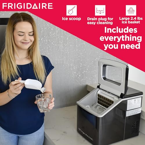 Frigidaire EFIC452-SSBLACK XL Maker, Makes 40 Lbs. of Clear Square Ice Cubes A Day, Black Stainless