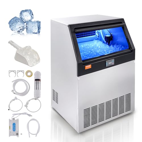 VEVOR LB160T Commercial Ice Maker, 160lbs/24H, Ice Maker Machine, 80 Ice Cubes in 12-15 Minutes, Freestanding Cabinet Ice Maker with 66lbs Storage Capacity LED Digital Display, for Bar Home Office Restaurant