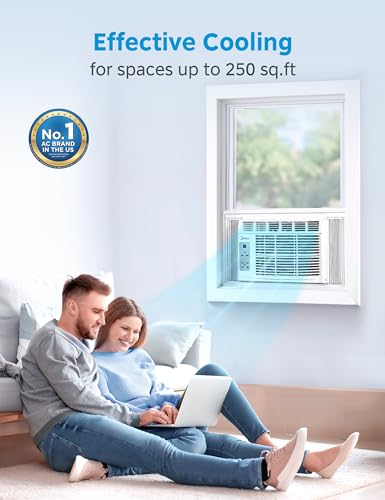 Midea MAW06R1CWT EasyCool Window Air Conditioner, Fan-Cools, Circulates and Dehumidifies up to 250 Sq Ft, Reusable Filter, LCD Remote Control, 6,000 BTU(2024 New), White