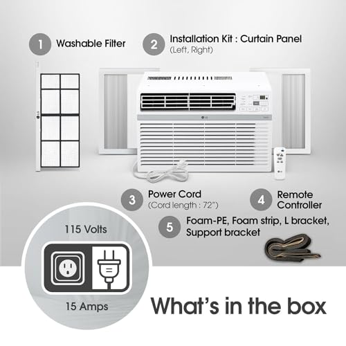 LG LW1424RD, 14000 BTU, White 14,000 Window Air Conditioner, 115V, 700 Sq.Ft. (25' x 28' Room Size), Quiet Operation, Electronic Control with Remote, 3 Cooling & Fan Speeds, Auto Restart