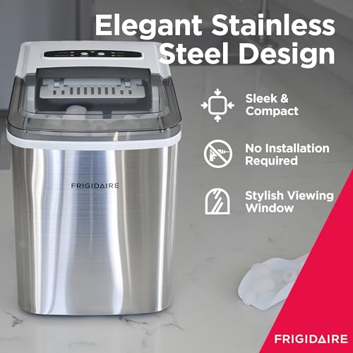 Frigidaire EFIC120 Countertop Ice Maker, Compact Machine, 26 lbs per day, Stainless
