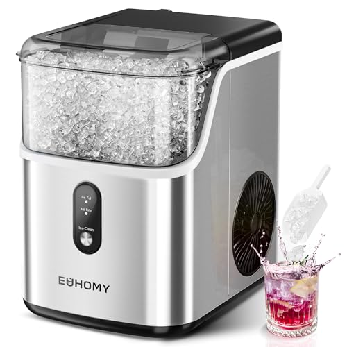 EUHOMY IM-15S Nugget Ice Makers Countertop, Pebble Ice Maker Machine with 35lbs/24H Soft Ice, Self-Cleaning Sonic Ice Maker with Ice Scoop&Basket, Pellet Ice Maker for Home/Kitchen/Office(Stainless Steels)