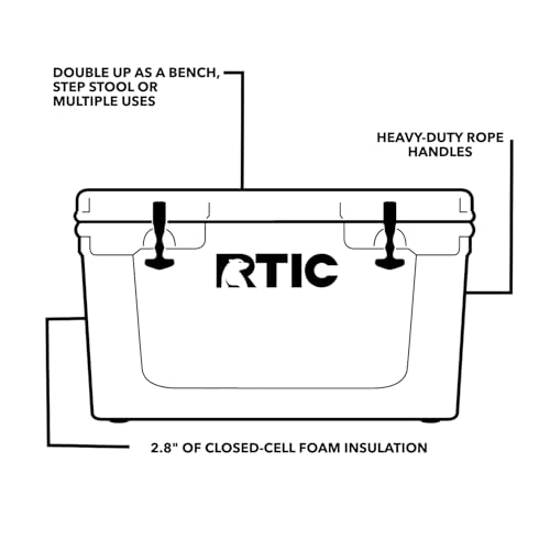RTIC 45 QT Ultra-Tough Cooler Hard Insulated Portable Ice Chest Box for Beach, Drink, Beverage, Camping, Picnic, Fishing, Boat, Barbecue, Dark Grey