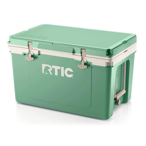 RTIC Ultra-Light 52 Quart Hard Cooler Insulated Portable Ice Chest Box for Beach, Drink, Beverage, Camping, Picnic, Fishing, Boat, Barbecue, 30% Lighter Than Rotomolded Coolers, Sage/Beach