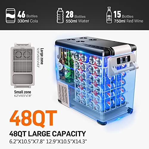 EUHOMY 12 Volt Refrigerator, 48QT(45L) Electric Cooler, 12V Fridge APP Control, 12V Cooler -4℉~68℉, Portable Freezer 12/24V DC 110-240V AC for Camping, Travel, Truck, Home
