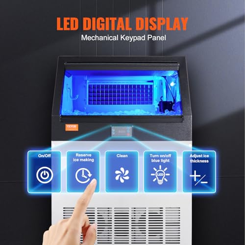 VEVOR LB160T Commercial Ice Maker, 160lbs/24H, Ice Maker Machine, 80 Ice Cubes in 12-15 Minutes, Freestanding Cabinet Ice Maker with 66lbs Storage Capacity LED Digital Display, for Bar Home Office Restaurant