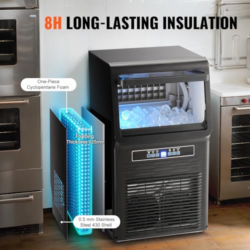 VEVOR KJ-AT25F Commercial Ice Maker, 70lbs/24H, Ice Maker Machine, 36 Ice Cubes in 12-15 Minutes, Freestanding Cabinet Ice Maker with 12lbs Storage Capacity LED Digital Display, for Bar Home Office Restaurant