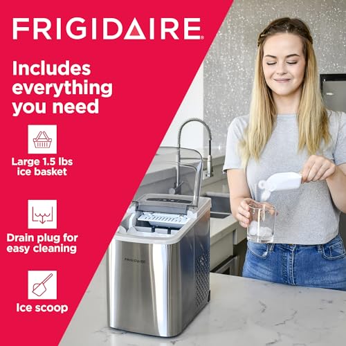 Frigidaire EFIC120 Countertop Ice Maker, Compact Machine, 26 lbs per day, Stainless