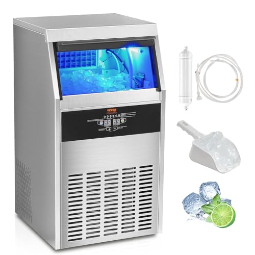 VEVOR SSX120 Commercial Ice Maker, 130lbs/24H, Ice Maker Machine, 60 Ice Cubes in 12-15 Minutes, Freestanding Cabinet Ice Maker with 33lbs Storage Capacity LED Digital Display, for Bar Home Office Restaurant