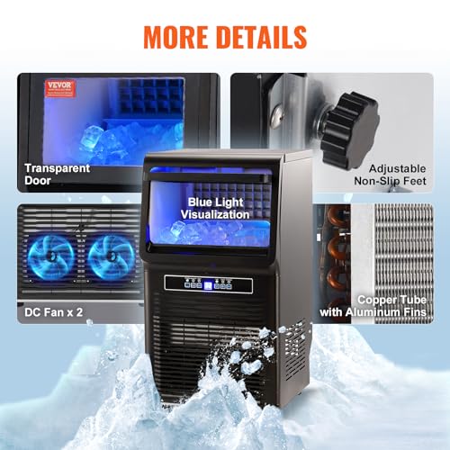 VEVOR KJ-AT25F Commercial Ice Maker, 70lbs/24H, Ice Maker Machine, 36 Ice Cubes in 12-15 Minutes, Freestanding Cabinet Ice Maker with 12lbs Storage Capacity LED Digital Display, for Bar Home Office Restaurant