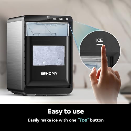 EUHOMY Nugget Ice Maker Countertop, 44Lbs/24H Pebble Ice Maker Machine, Self-Cleaning Pellet Ice Machine with Ice Scoop&basket, Sonic Countertop Ice Machine for Home/Kitchen/Office(Black)