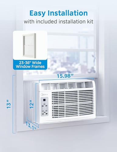 Midea MAW06R1CWT EasyCool Window Air Conditioner, Fan-Cools, Circulates and Dehumidifies up to 250 Sq Ft, Reusable Filter, LCD Remote Control, 6,000 BTU(2024 New), White