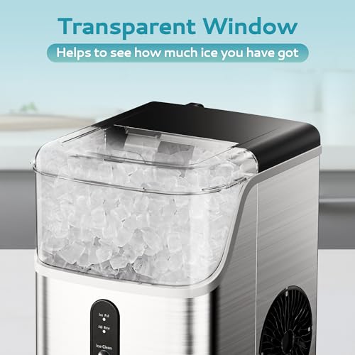 EUHOMY IM-15S Nugget Ice Makers Countertop, Pebble Ice Maker Machine with 35lbs/24H Soft Ice, Self-Cleaning Sonic Ice Maker with Ice Scoop&Basket, Pellet Ice Maker for Home/Kitchen/Office(Stainless Steels)