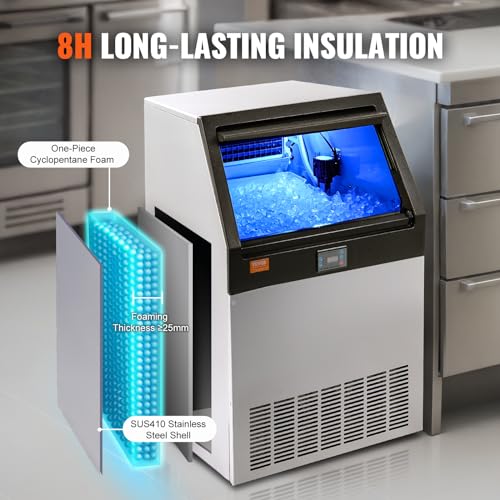 VEVOR LB160T Commercial Ice Maker, 160lbs/24H, Ice Maker Machine, 80 Ice Cubes in 12-15 Minutes, Freestanding Cabinet Ice Maker with 66lbs Storage Capacity LED Digital Display, for Bar Home Office Restaurant