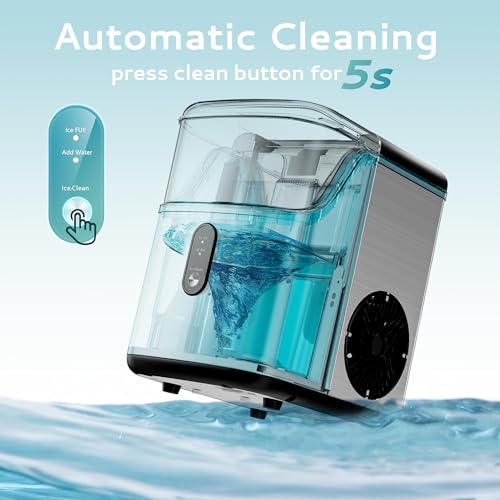 EUHOMY IM-15S Nugget Ice Makers Countertop, Pebble Ice Maker Machine with 35lbs/24H Soft Ice, Self-Cleaning Sonic Ice Maker with Ice Scoop&Basket, Pellet Ice Maker for Home/Kitchen/Office(Stainless Steels)