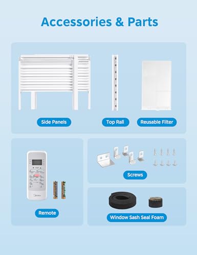 Midea MAW06R1CWT EasyCool Window Air Conditioner, Fan-Cools, Circulates and Dehumidifies up to 250 Sq Ft, Reusable Filter, LCD Remote Control, 6,000 BTU(2024 New), White