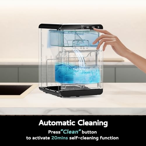 EUHOMY Nugget Ice Maker Countertop, 44Lbs/24H Pebble Ice Maker Machine, Self-Cleaning Pellet Ice Machine with Ice Scoop&basket, Sonic Countertop Ice Machine for Home/Kitchen/Office(Black)