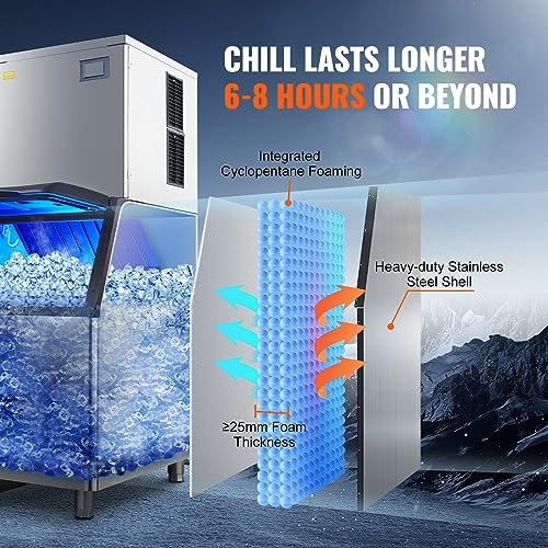 VEVOR LB360TA Commercial Ice Maker, 360LBS/24H Ice Making Machine with 330.7LBS Large Storage Bin, 700W Auto Self-Cleaning Ice Maker Machine with 3.5-inch LED Panel for Bar Cafe Restaurant Business