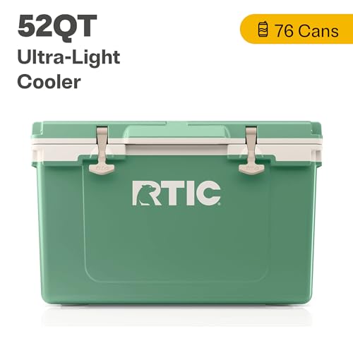 RTIC Ultra-Light 52 Quart Hard Cooler Insulated Portable Ice Chest Box for Beach, Drink, Beverage, Camping, Picnic, Fishing, Boat, Barbecue, 30% Lighter Than Rotomolded Coolers, Sage/Beach