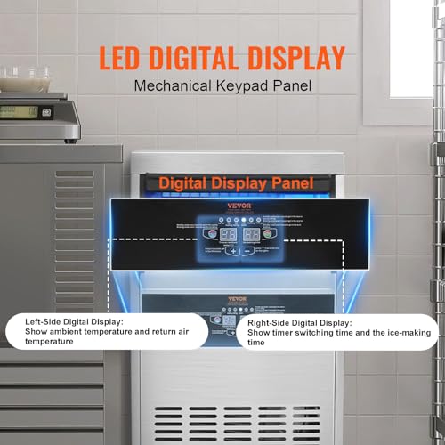 VEVOR SSX120 Commercial Ice Maker, 130lbs/24H, Ice Maker Machine, 60 Ice Cubes in 12-15 Minutes, Freestanding Cabinet Ice Maker with 33lbs Storage Capacity LED Digital Display, for Bar Home Office Restaurant