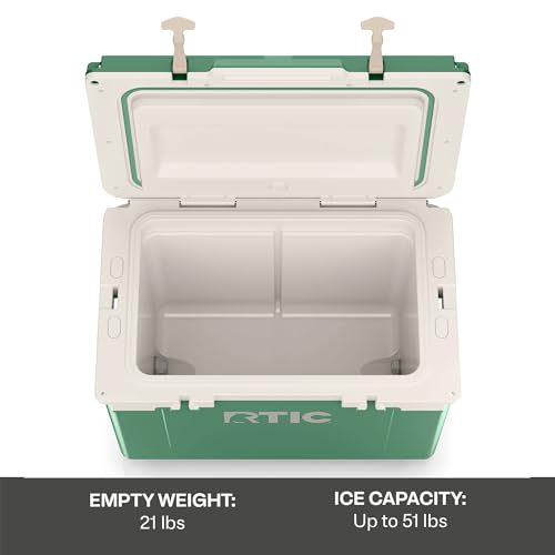 RTIC Ultra-Light 52 Quart Hard Cooler Insulated Portable Ice Chest Box for Beach, Drink, Beverage, Camping, Picnic, Fishing, Boat, Barbecue, 30% Lighter Than Rotomolded Coolers, Sage/Beach