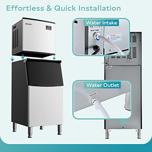 EUHOMY B0C4T13VC4 Commercial Ice Maker Machine 400Lbs/24H, SECOP Compressor&ETL Approval, Industrial Ice Machine, 250Lbs Storage, Ice Ready in 8-15 min, Stainless Steel Ice Maker for Bar/Cafe/Restaurant/Business