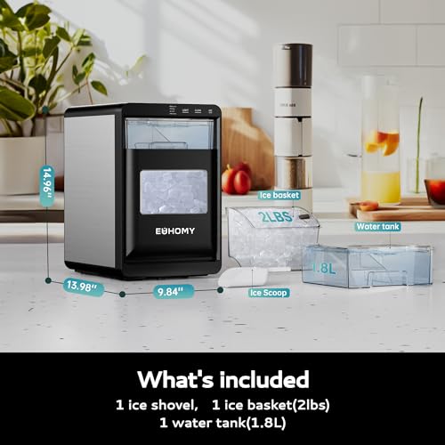 EUHOMY Nugget Ice Maker Countertop, 44Lbs/24H Pebble Ice Maker Machine, Self-Cleaning Pellet Ice Machine with Ice Scoop&basket, Sonic Countertop Ice Machine for Home/Kitchen/Office(Black)