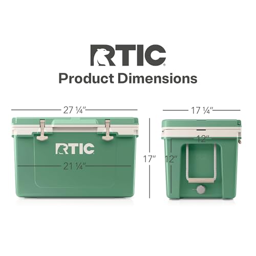 RTIC Ultra-Light 52 Quart Hard Cooler Insulated Portable Ice Chest Box for Beach, Drink, Beverage, Camping, Picnic, Fishing, Boat, Barbecue, 30% Lighter Than Rotomolded Coolers, Sage/Beach