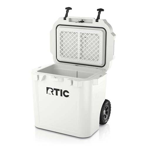 RTIC 45 QT Wheeled Ultra-Tough Cooler Hard Insulated Portable Ice Chest Box for Beach, Drink, Beverage, Camping, Picnic, Fishing, Boat, Barbecue, Rotomolded Construction, White