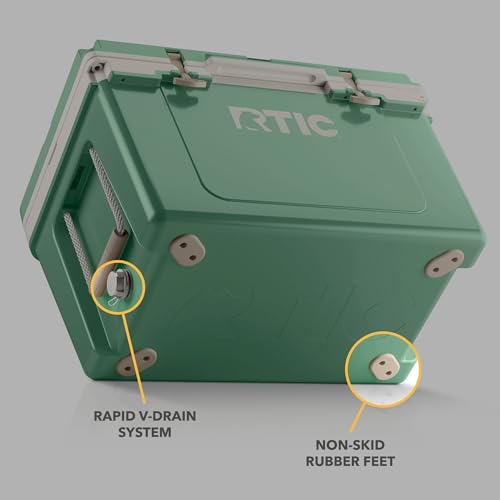 RTIC Ultra-Light 52 Quart Hard Cooler Insulated Portable Ice Chest Box for Beach, Drink, Beverage, Camping, Picnic, Fishing, Boat, Barbecue, 30% Lighter Than Rotomolded Coolers, Sage/Beach