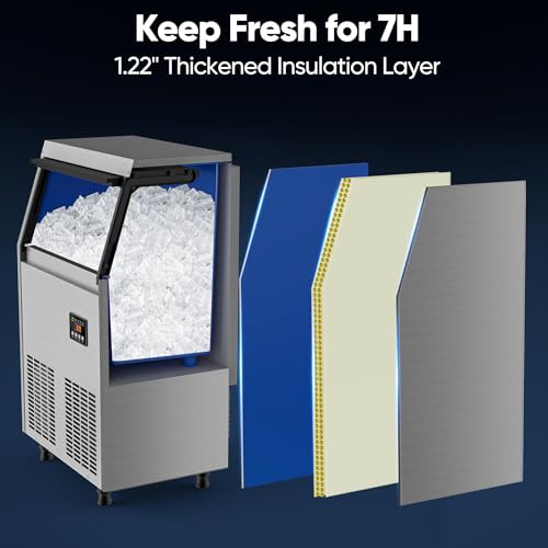 Coolski IM90B Commercial Ice Maker Machine 100LBS/24H, Under Counter Ice Maker with 34LBS Storage Capacity, Stainless Steel Ice Machine for Restaurant Home Bar, DOE